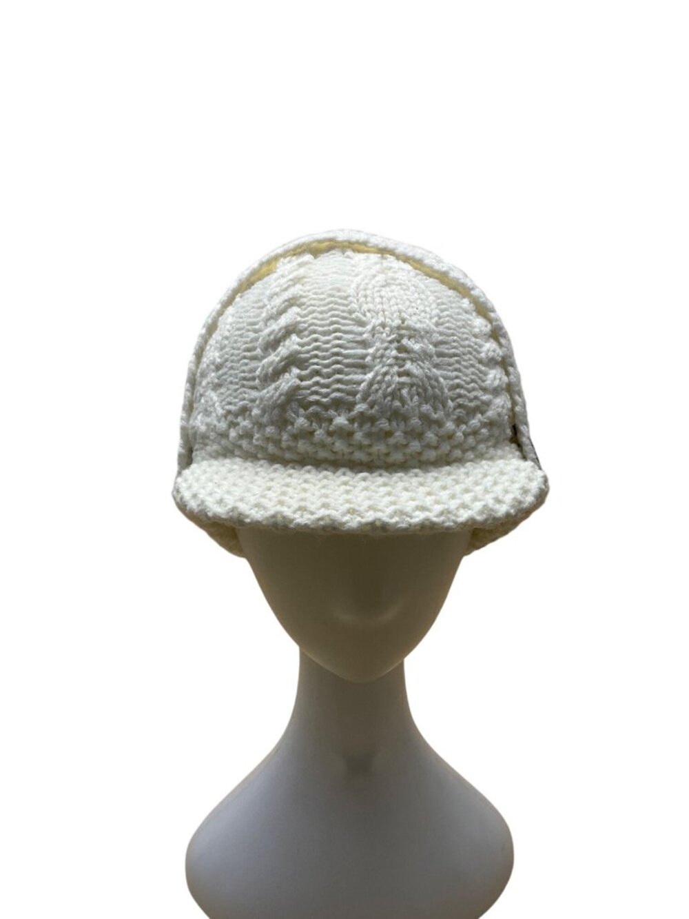 Columbia Womens Ivory Buttoned Cable Knit Beanie Hat With Visor O/S